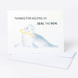 Greeting card with a seal illustration and text on a white background