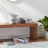 Amazon Basics Plastic Storage Containers with Secure Latching Lids, Stackable Organization Bins, Clear/Grey, 5 Quart, Set of 10