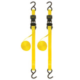 STANLEY S10002 Black/Yellow 1" x 10' Ratchet Tie Down Straps - 500 lb Safe Working Load / 1,500 lbs Break Strength, 2 Pack