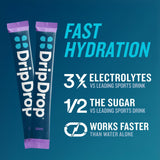 DripDrop Hydration Packets - Juicy Variety Pack - Single Serve Electrolytes Powder Drink Mix - Grape, Fruit Punch, Strawberry Lemonade, Cherry - Non-GMO, Gluten Free, Vegan - 32 Sticks