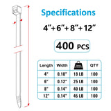 Zip Ties Assorted Sizes(4”+6”+8”+12”), 400 Pack, Black Cable Ties, UV Resistant Wire Ties by ANOSON