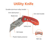 Amazon Basics Folding Utility Knife, Lightweight Aluminum Body, Red