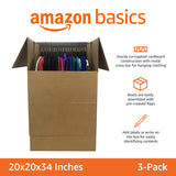 Amazon Basics Wardrobe Clothing Moving Boxes with Bar, 3 Pack, Brown, 20" x 20" x 34"