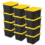 Sterilite 12-Pack Industrial Tote, Plastic Storage Container Bins with Lids, 27 Gallon - Heavy-Duty Organizing Containers for Closet, Bathroom, and Office
