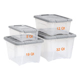 Amazon Basics Plastic Storage Containers with Secure Latching Lids, Stackable Organization Bins, Clear/Grey, 5 Quart, Set of 10