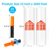 JARLINK Stretch Film, 15 Inch x 1000 Feet Shrink Wrap for Pallet Wrap, Industrial Strength Stretch Wrap with Handles, Moving Wrapping Plastic Roll, 60 Gauge, 1 Pack, Clear