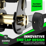 Rhino USA Ratchet Straps Tie Downs (4-Pack) - 1 Inch x 15 Feet (1,823lb Break Strength) - Ultimate Tie Down Straps with Safety S Hooks - for Trucks, Cargo, Moving, Appliances - Black