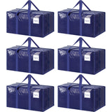 6 Pack Extra Heavy Duty Large Moving Bags with Strong Zipper & Comfortable Handles, Sturdy & Durable Clothes Storage Bags Totes Bins, Blue Packing Moving Boxes for College Supplies, Dark Blue