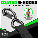 Rhino USA Ratchet Straps Tie Downs (4-Pack) - 1 Inch x 15 Feet (1,823lb Break Strength) - Ultimate Tie Down Straps with Safety S Hooks - for Trucks, Cargo, Moving, Appliances - Black