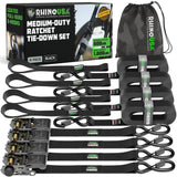 Rhino USA Ratchet Straps Tie Downs (4-Pack) - 1 Inch x 15 Feet (1,823lb Break Strength) - Ultimate Tie Down Straps with Safety S Hooks - for Trucks, Cargo, Moving, Appliances - Black