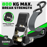 Rhino USA Ratchet Straps Tie Downs (4-Pack) - 1 Inch x 15 Feet (1,823lb Break Strength) - Ultimate Tie Down Straps with Safety S Hooks - for Trucks, Cargo, Moving, Appliances - Black