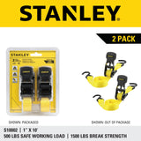 STANLEY S10002 Black/Yellow 1" x 10' Ratchet Tie Down Straps - 500 lb Safe Working Load / 1,500 lbs Break Strength, 2 Pack