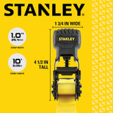 STANLEY S10002 Black/Yellow 1" x 10' Ratchet Tie Down Straps - 500 lb Safe Working Load / 1,500 lbs Break Strength, 2 Pack
