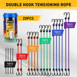Bungee Cords Heavy Duty Outdoor: 20 Pcs Premium Rubber Bungee Cords with Hooks in a Storage Jar Includes 10", 18", 24", 30", 36", 48" Bungee Cord for Camping, Tent, Fastening Items