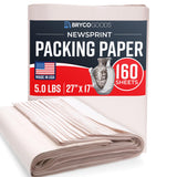 Bryco Goods 160 Sheets | 27" x 17" | 5 lb | Made in USA | Newsprint Packing Paper Sheets for Moving | Newspaper Paper | Must Have in Your Moving Supplies