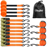 Ratchet Tie Down Strap 8-Pack 15 Ft - 500 lbs Load Cap with 1500 lbs Breaking Limit, Ohuhu Ratchet Tie Downs Logistic Cargo Straps for Moving Appliances, Motorcycle, Orange