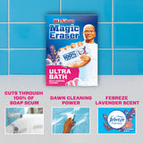 Mr. Clean Magic Eraser Sponge, Bathroom Cleaner, Shower Cleaner, Tub Cleaner, Soap Scum Remover, Bathroom Cleaning Supplies, Dawn Cleaning Power with Febreze Lavender Scent, Ultra Bath, 5ct