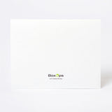 White greeting card with 'BoxOps' logo on a white background