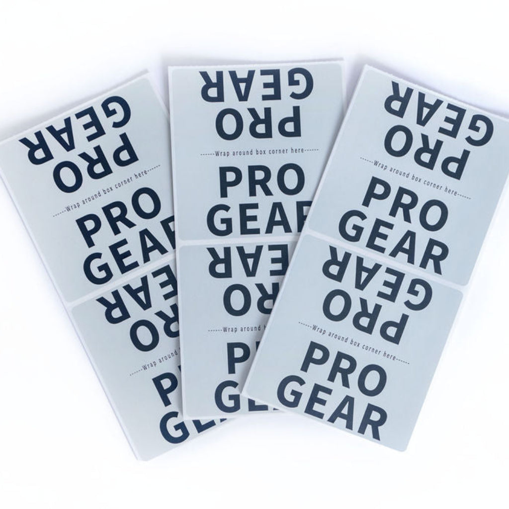 Pro Gear moving labels on a white background