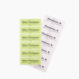 Small 1x3 moving box stickers with names and contact information to help find missing moving boxes.
