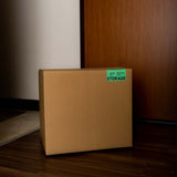 Cardboard box labeled 'Storage' against a wooden door.