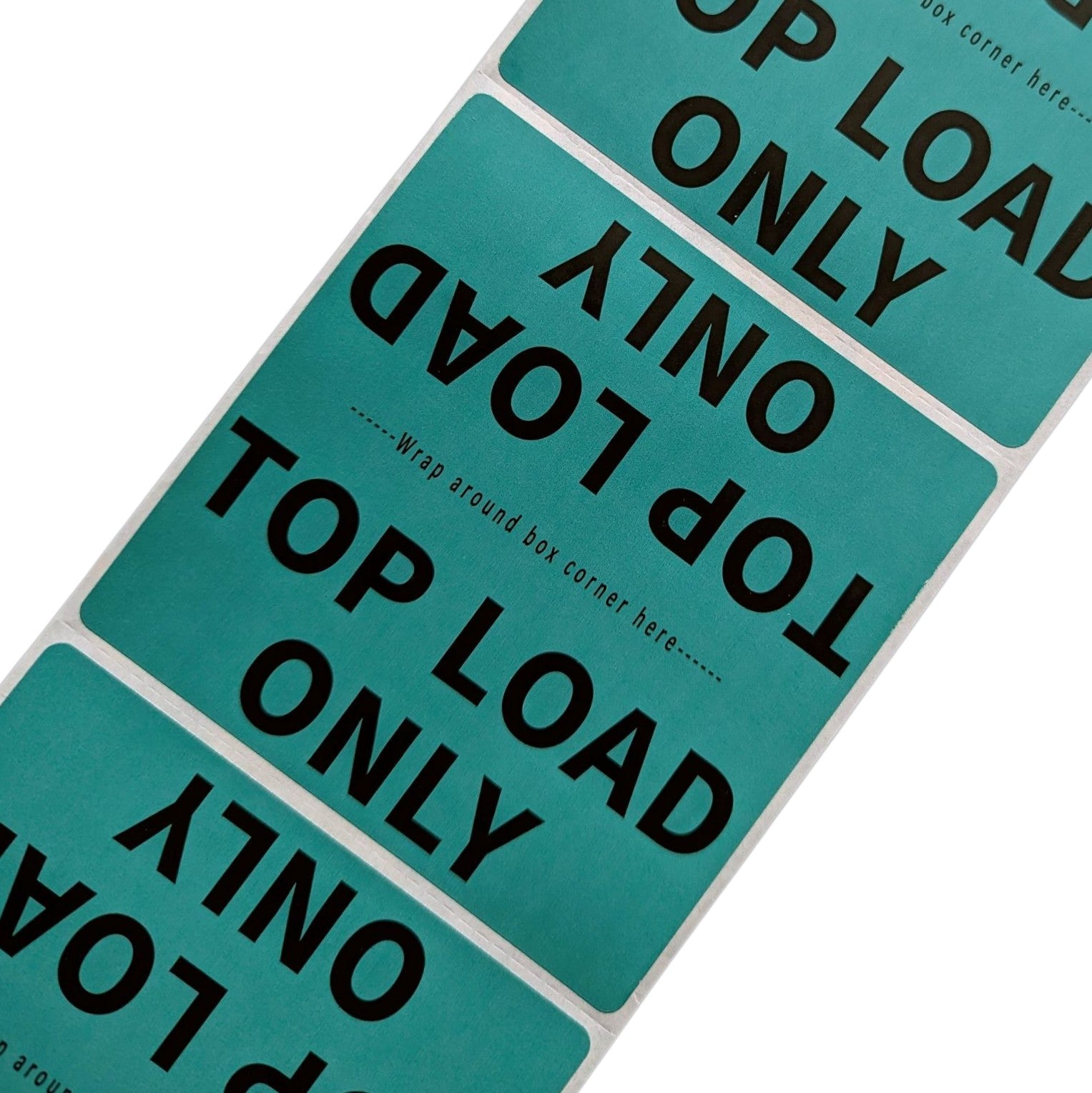 Sheet of deep teal moving labels with 'Top Load Only' text on a white background