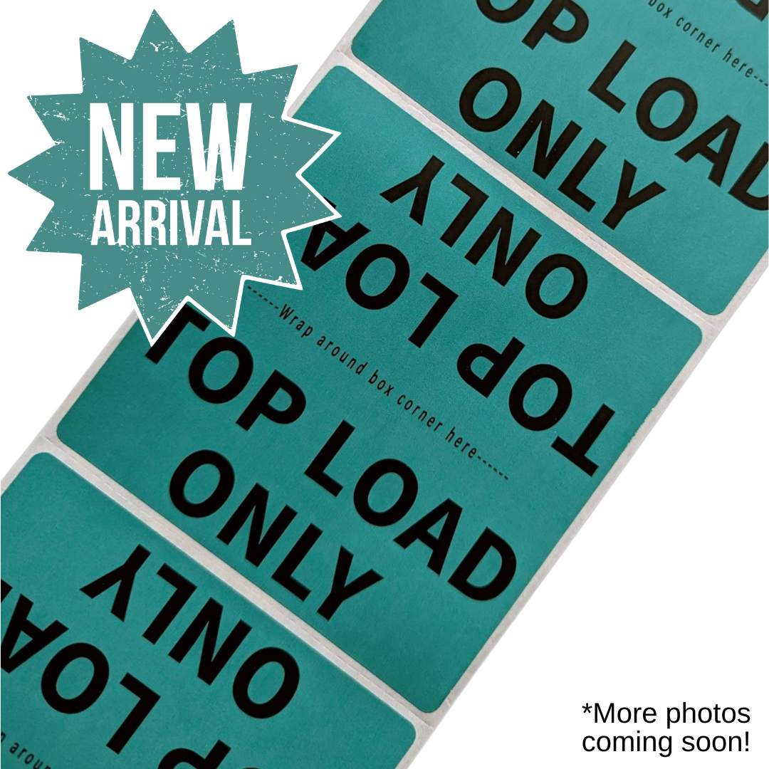 Teal labels with 'Top Load Only' text on a white background